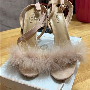 Simmi Velvet Mauve Fur Open Toe Heels
